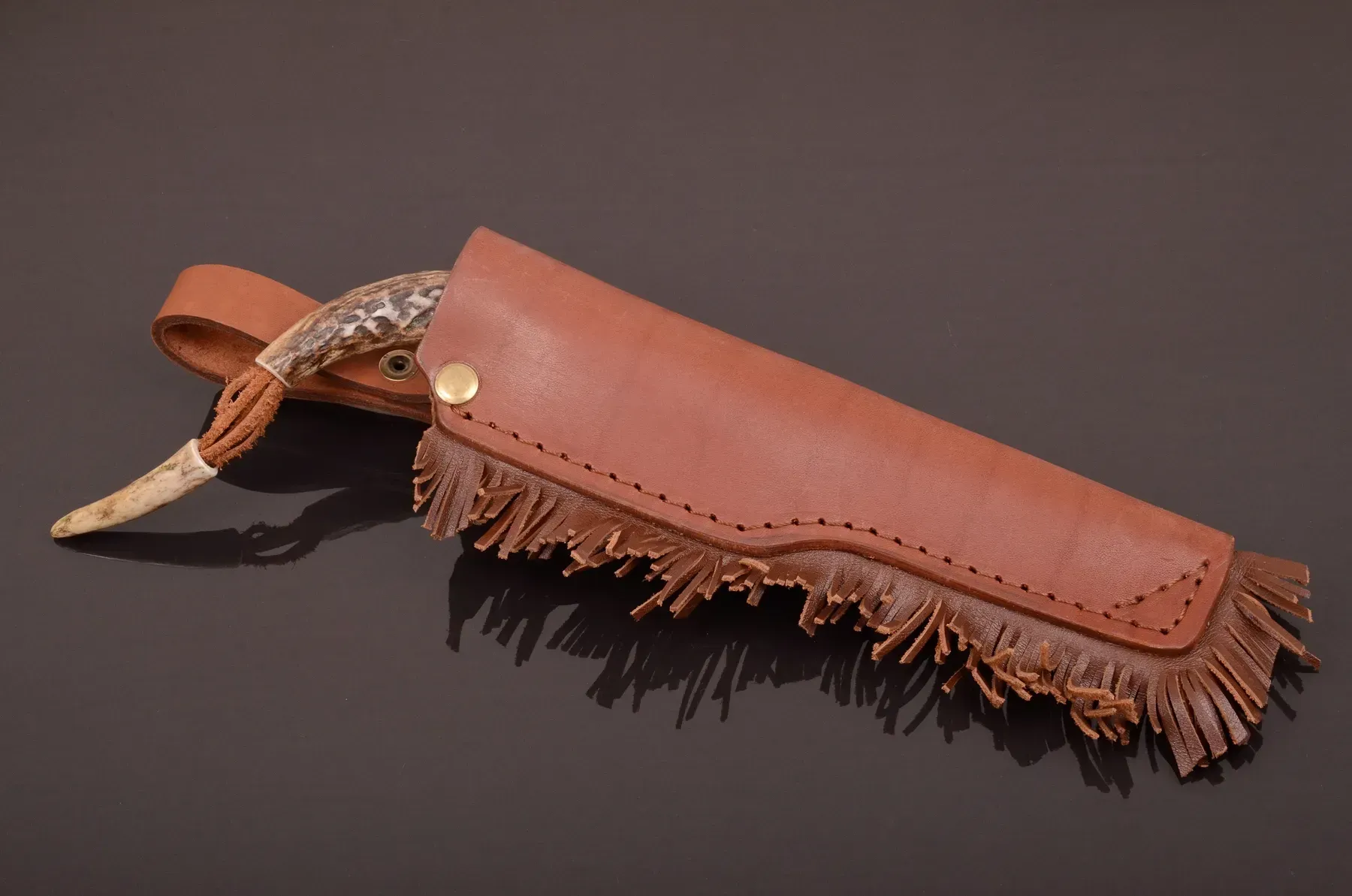 Yakut Knife N690 Steel with Moose Antler Handle and Leather Sheath