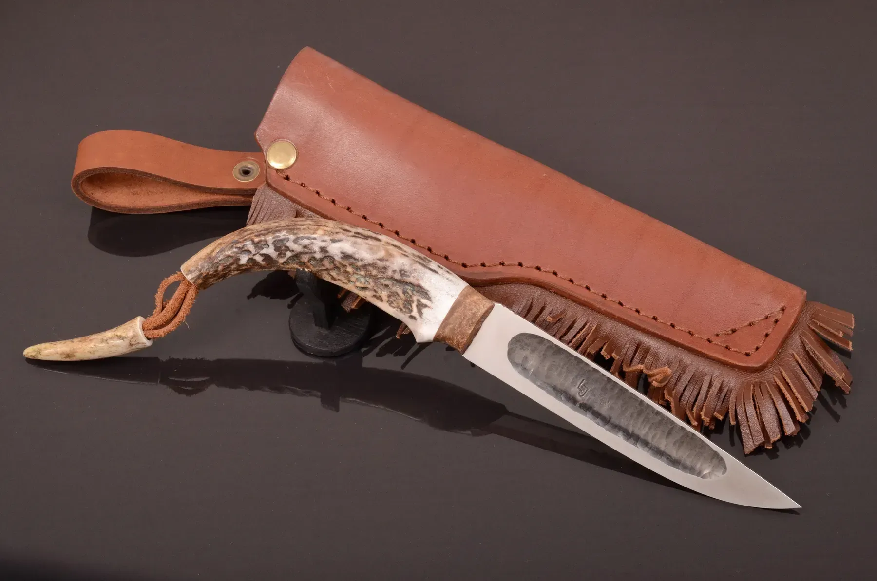 Yakut Knife N690 Steel with Moose Antler Handle and Leather Sheath