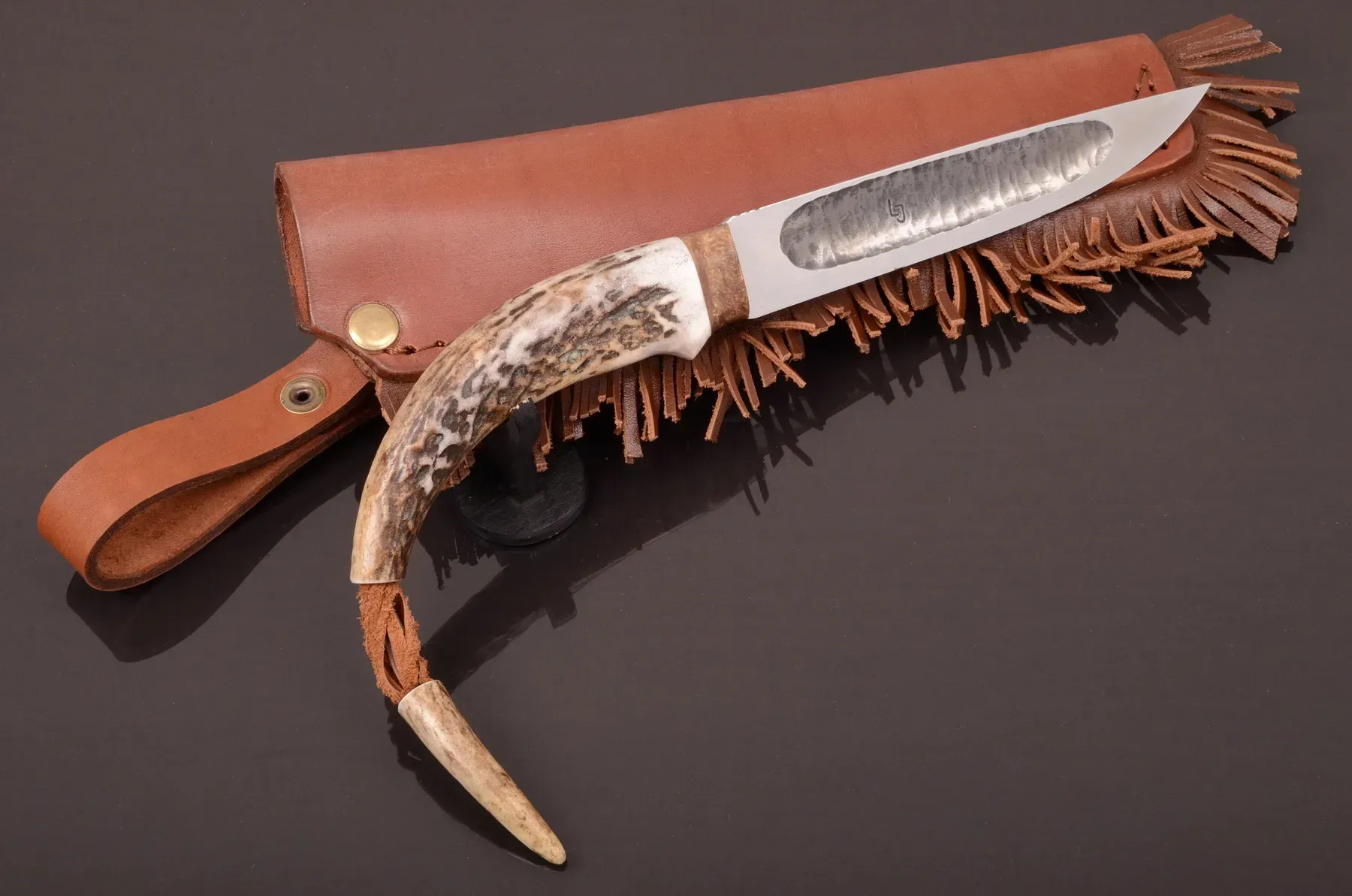 Yakut Knife N690 Steel with Moose Antler Handle and Leather Sheath