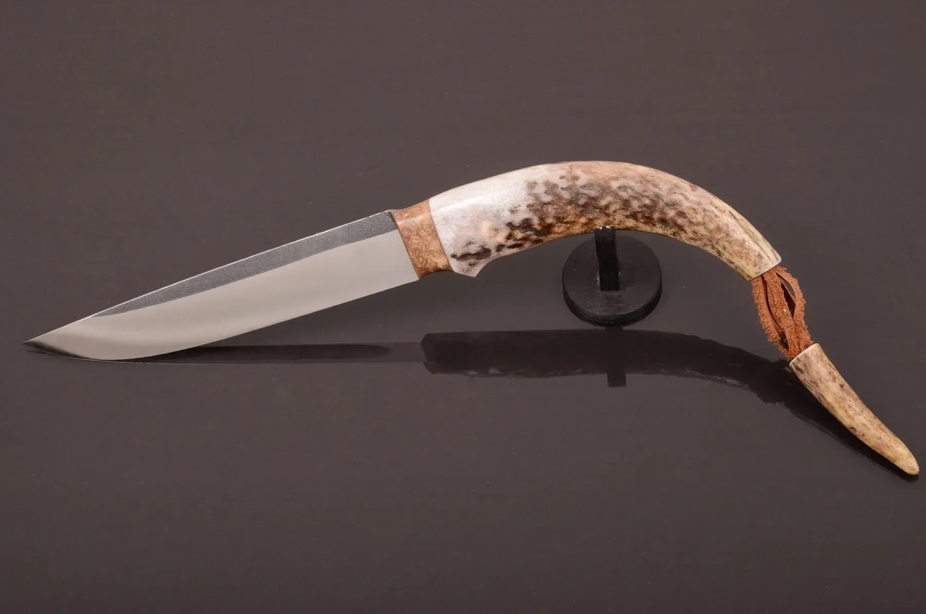 Yakut Knife N690 Steel with Moose Antler Handle and Leather Sheath