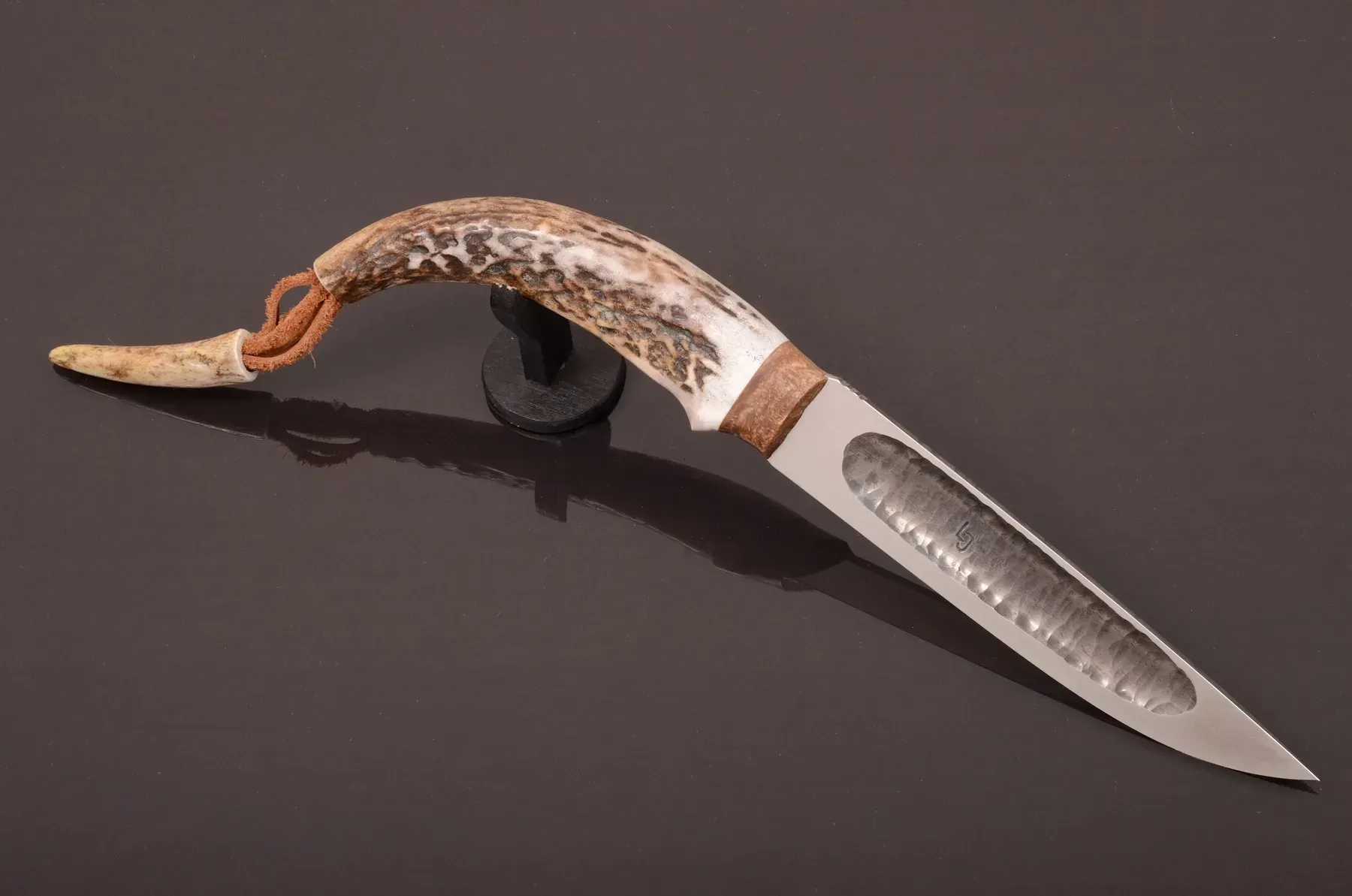 Yakut Knife N690 Steel with Moose Antler Handle and Leather Sheath