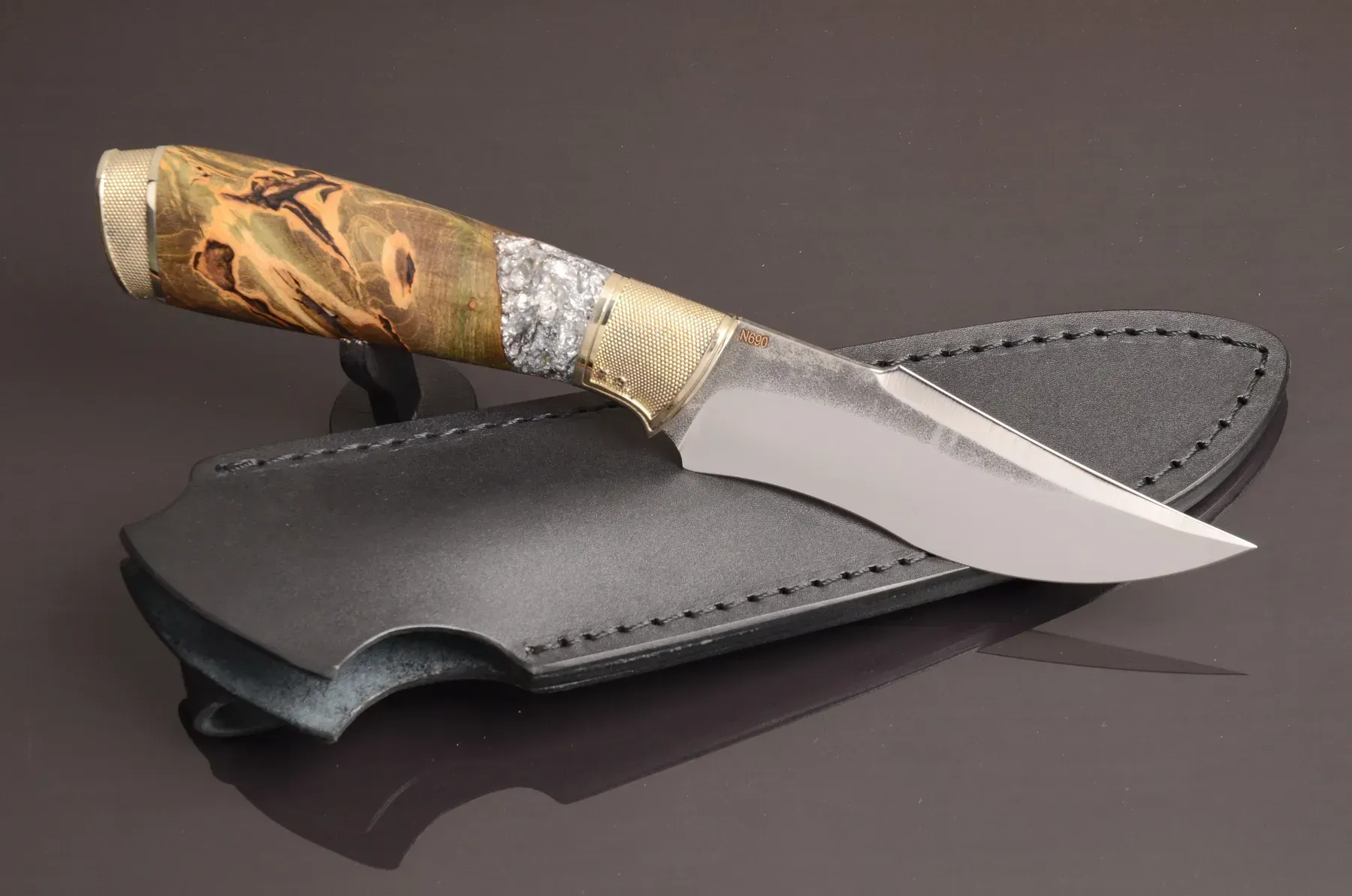 Unique Compact Utility Knife with Hybrid Handle and Leather Sheath