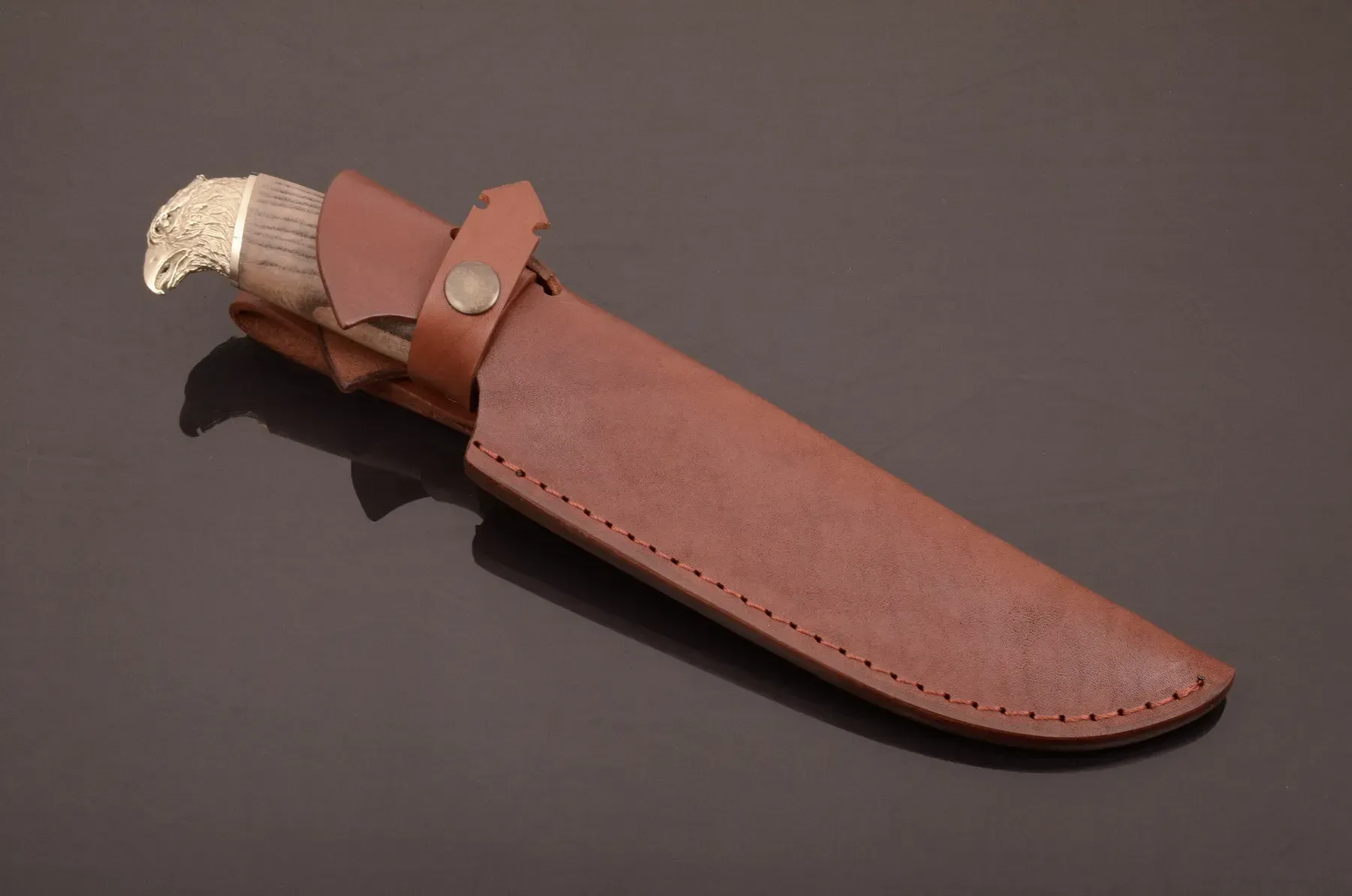 Eagle Collectible Knife with Maple Burl Handle and Leather Sheath