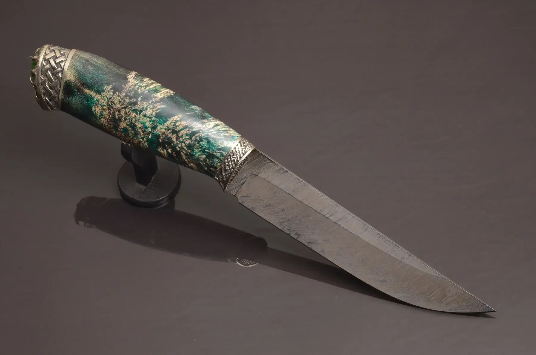 Handmade Damascus Steel Knife with Maple Burl Handle and Cat’s Eye