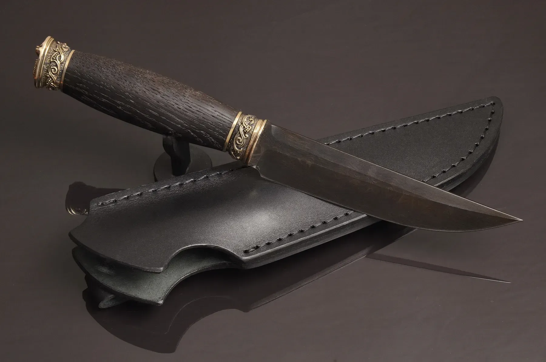 Designer Classic Damascus Steel Knife with Moose Head Casting
