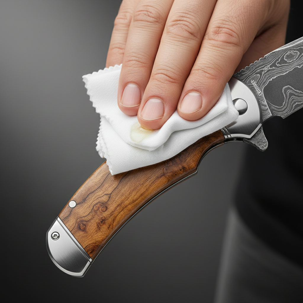 Polish Wooden Handles of Luxury Knives Occasionally With Oil