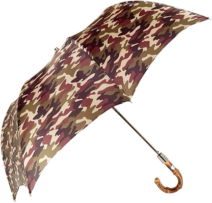 Military-Inspired Camouflage Folding Umbrella with Bamboo Handle