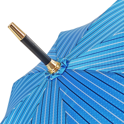 Classic Blue Men's Umbrella with Black Beech Wood and Leather Handle