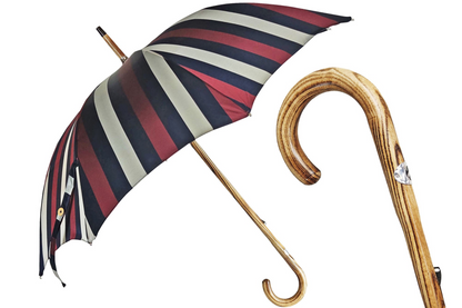 Refined Multicolour Striped Umbrella with Handcrafted Beechwood Handle
