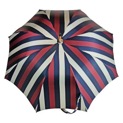 Refined Multicolour Striped Umbrella with Handcrafted Beechwood Handle