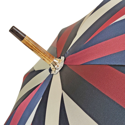 Refined Multicolour Striped Umbrella with Handcrafted Beechwood Handle