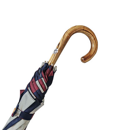 Refined Multicolour Striped Umbrella with Handcrafted Beechwood Handle