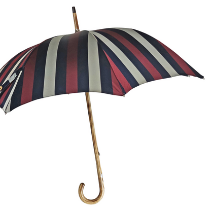 Refined Multicolour Striped Umbrella with Handcrafted Beechwood Handle