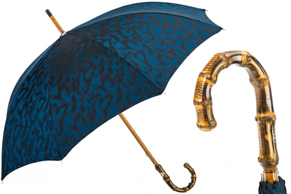 Navy Blue Camouflage Umbrella with Bamboo Handle, Italian Craft