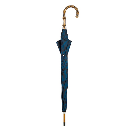 Navy Blue Camouflage Umbrella with Bamboo Handle, Italian Craft