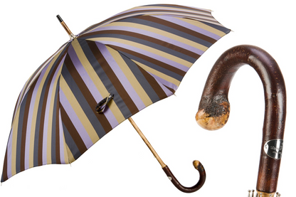 Solid Chestnut Striped Umbrella with Knob End – Handmade in Italy