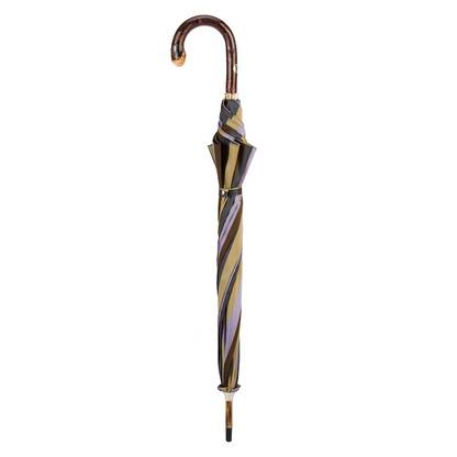 Solid Chestnut Striped Umbrella with Knob End – Handmade in Italy