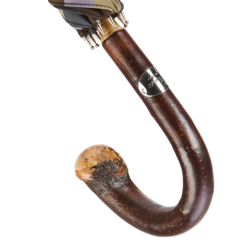 Solid Chestnut Striped Umbrella with Knob End – Handmade in Italy