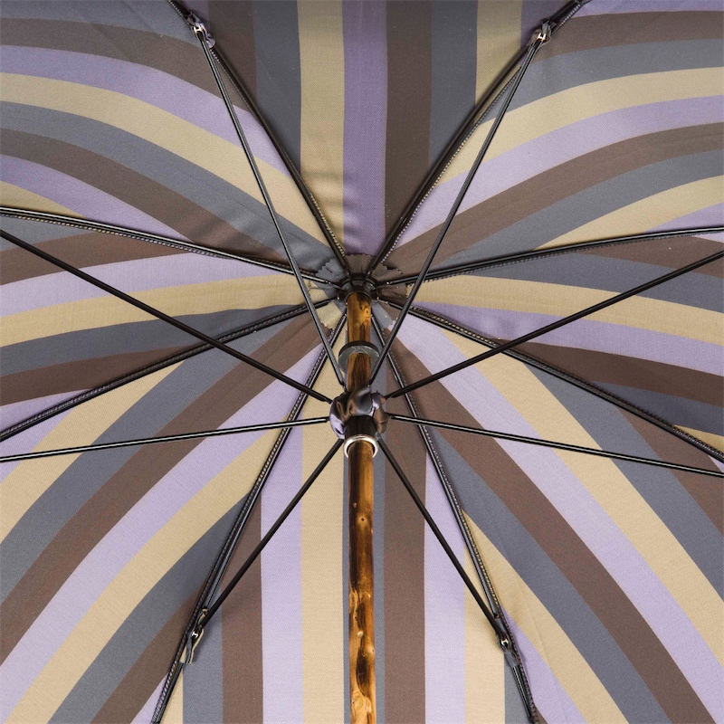 Solid Chestnut Striped Umbrella with Knob End – Handmade in Italy