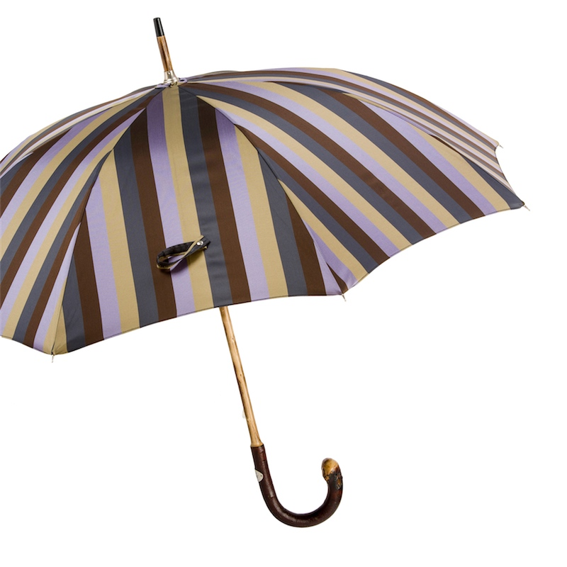 Solid Chestnut Striped Umbrella with Knob End – Handmade in Italy