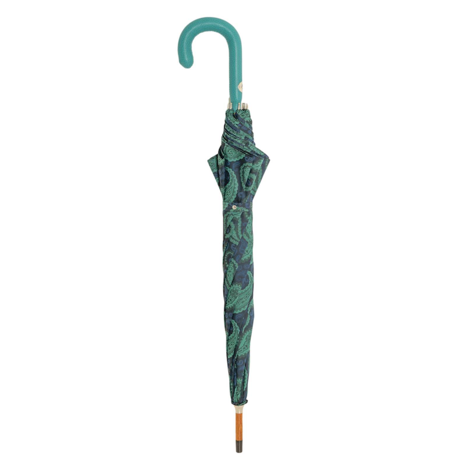 Luxury Turquoise Paisley Umbrella with Leather Handle