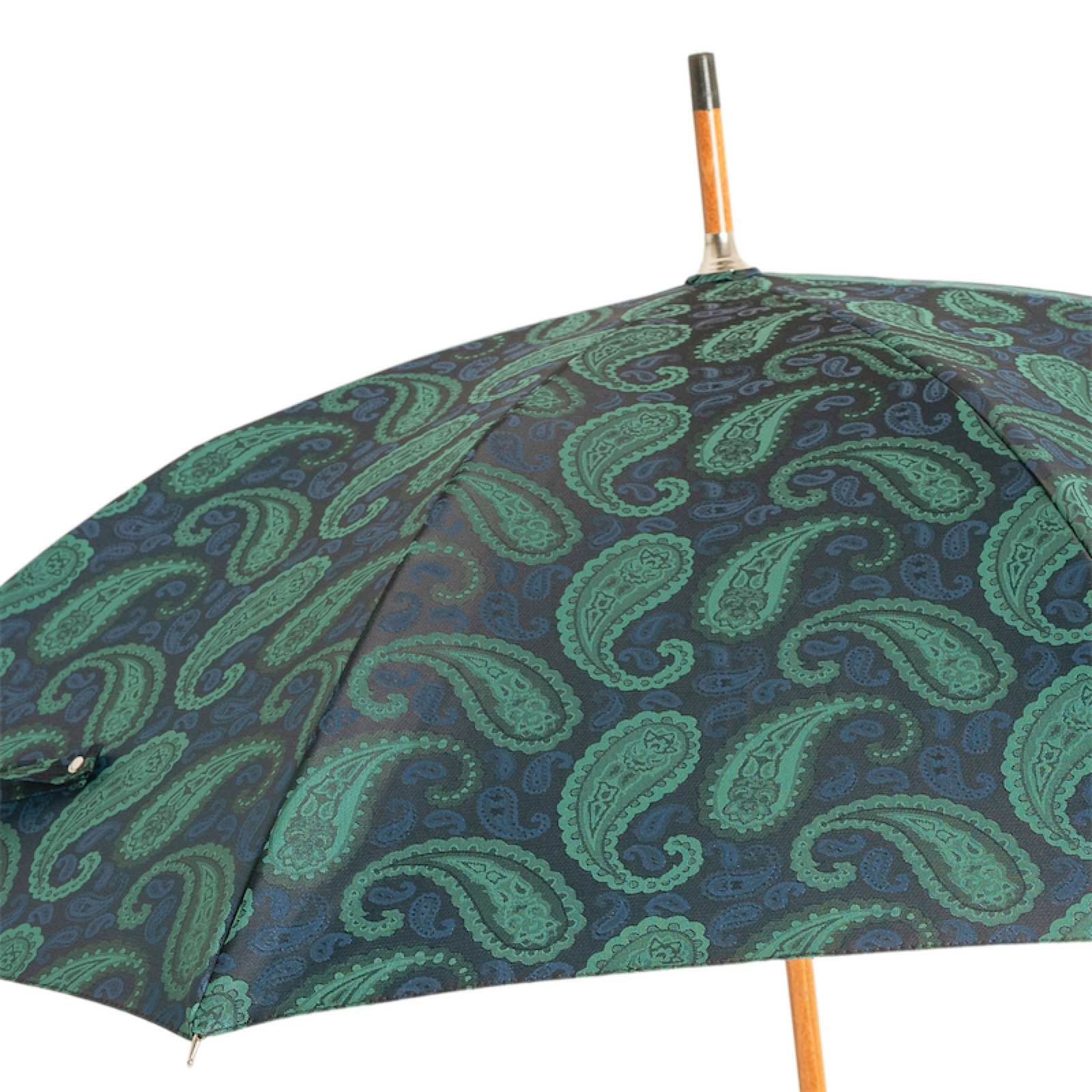 Luxury Turquoise Paisley Umbrella with Leather Handle