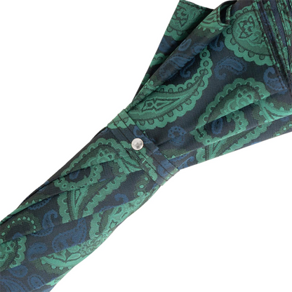 Luxury Turquoise Paisley Umbrella with Leather Handle
