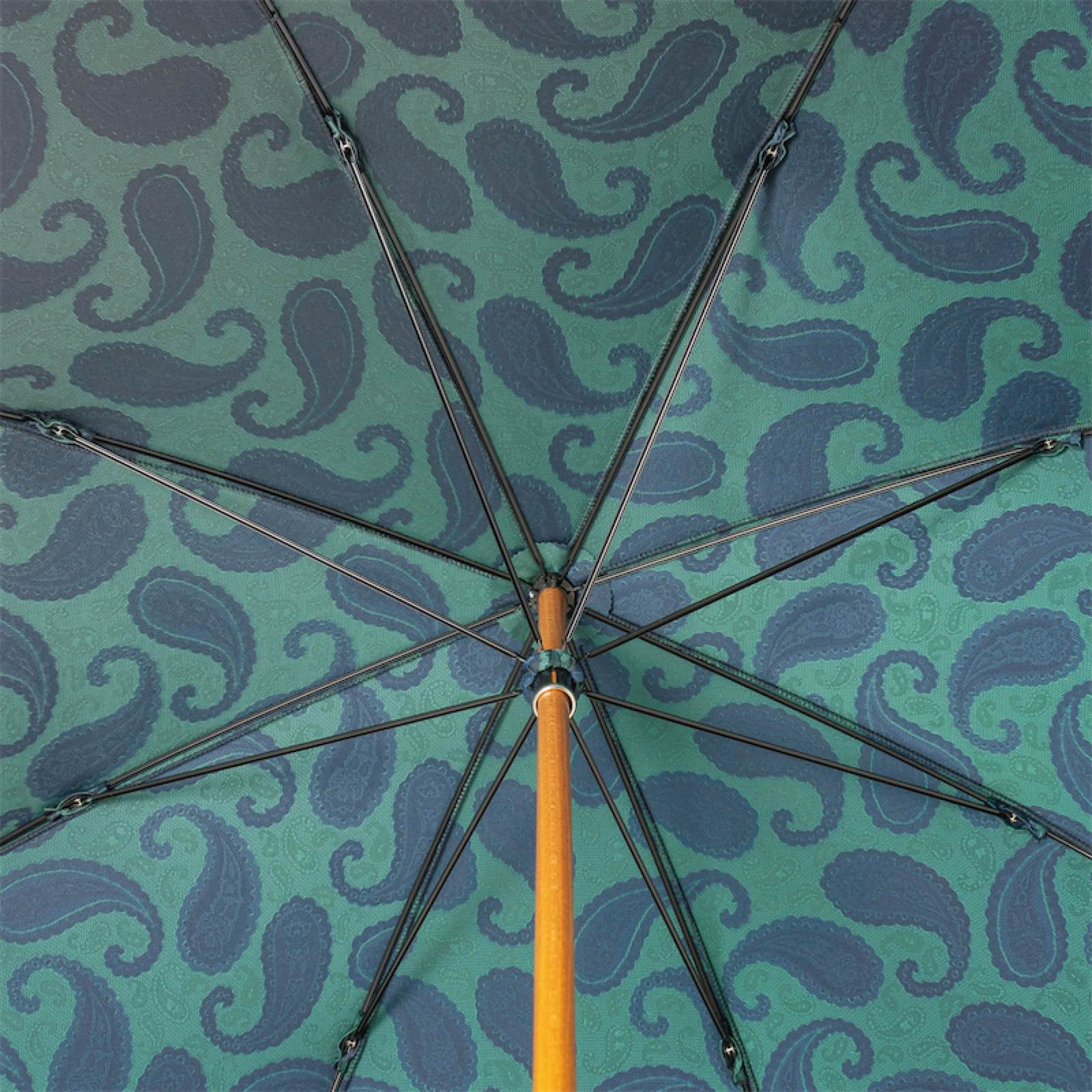 Luxury Turquoise Paisley Umbrella with Leather Handle