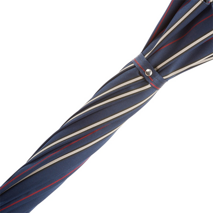 Bespoke Striped Umbrella with Navy Leather Handle, Handmade in Italy