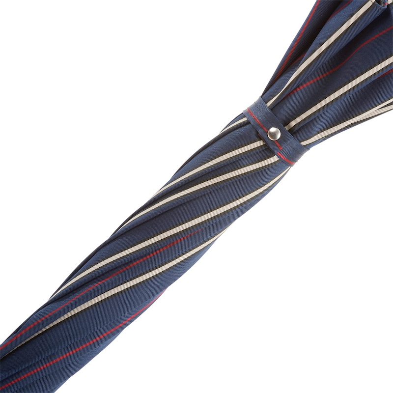 Bespoke Striped Umbrella with Navy Leather Handle, Handmade in Italy