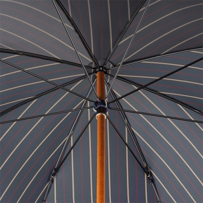 Bespoke Striped Umbrella with Navy Leather Handle, Handmade in Italy
