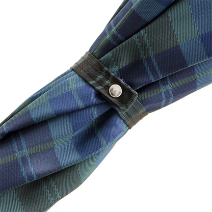 Blue Check Umbrella with One-Piece Wooden Handle – Handmade in Italy