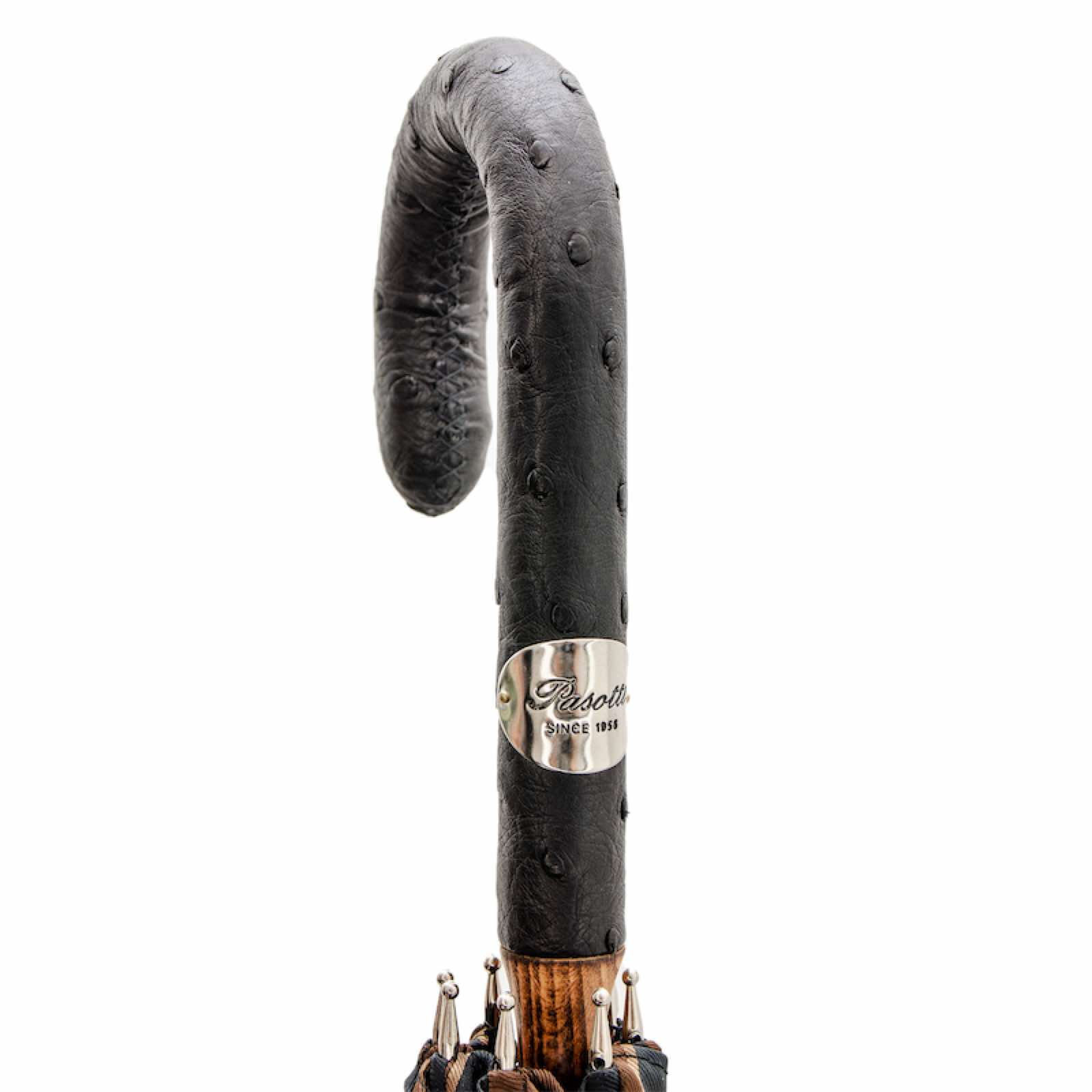 Large Striped Umbrella with Premium Ostrich Leather Handle