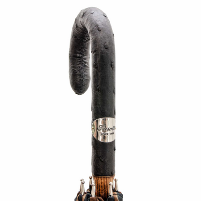 Large Striped Umbrella with Premium Ostrich Leather Handle