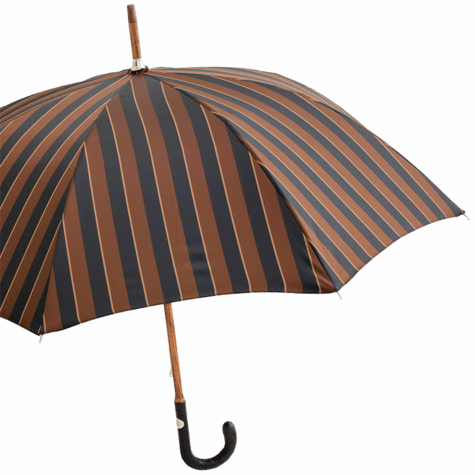 Large Striped Umbrella with Premium Ostrich Leather Handle