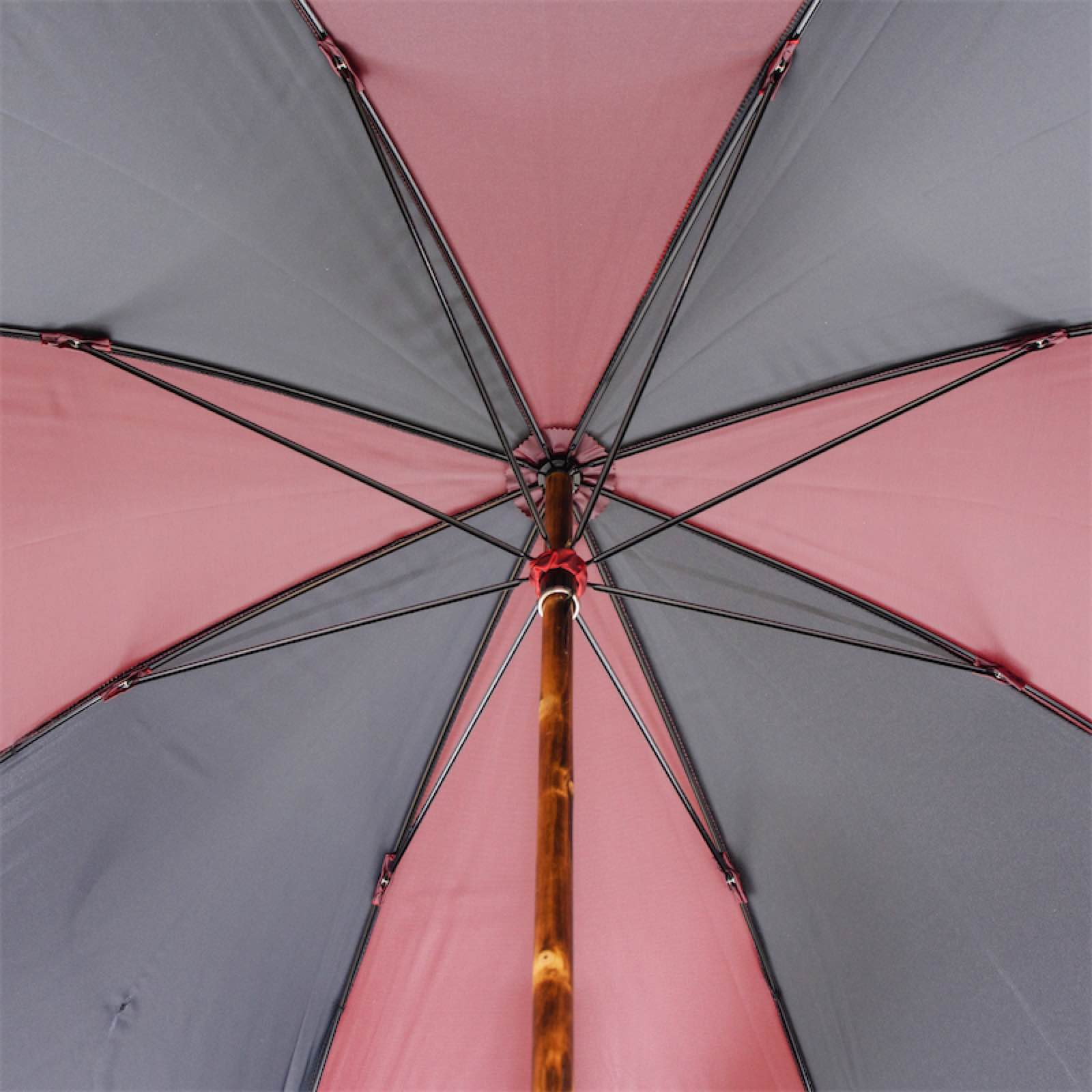 Solid Chestnut Red and Black Umbrella with One-Piece Handle