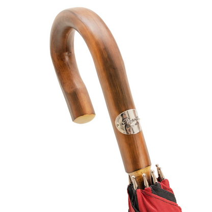 Solid Chestnut Red and Black Umbrella with One-Piece Handle