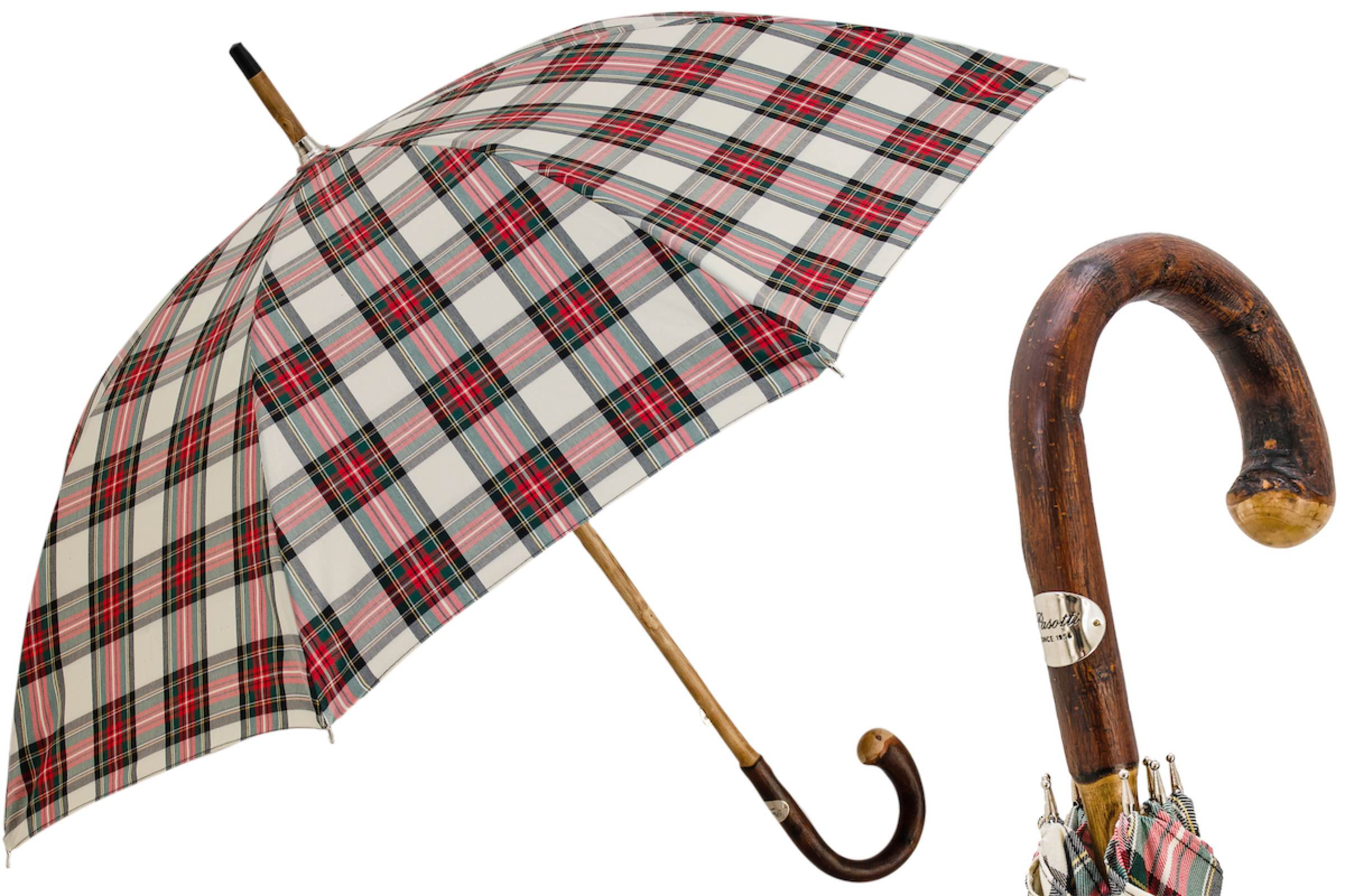 Umbrella Tartan Classico – Handmade Chestnut Handle, Italian Craft