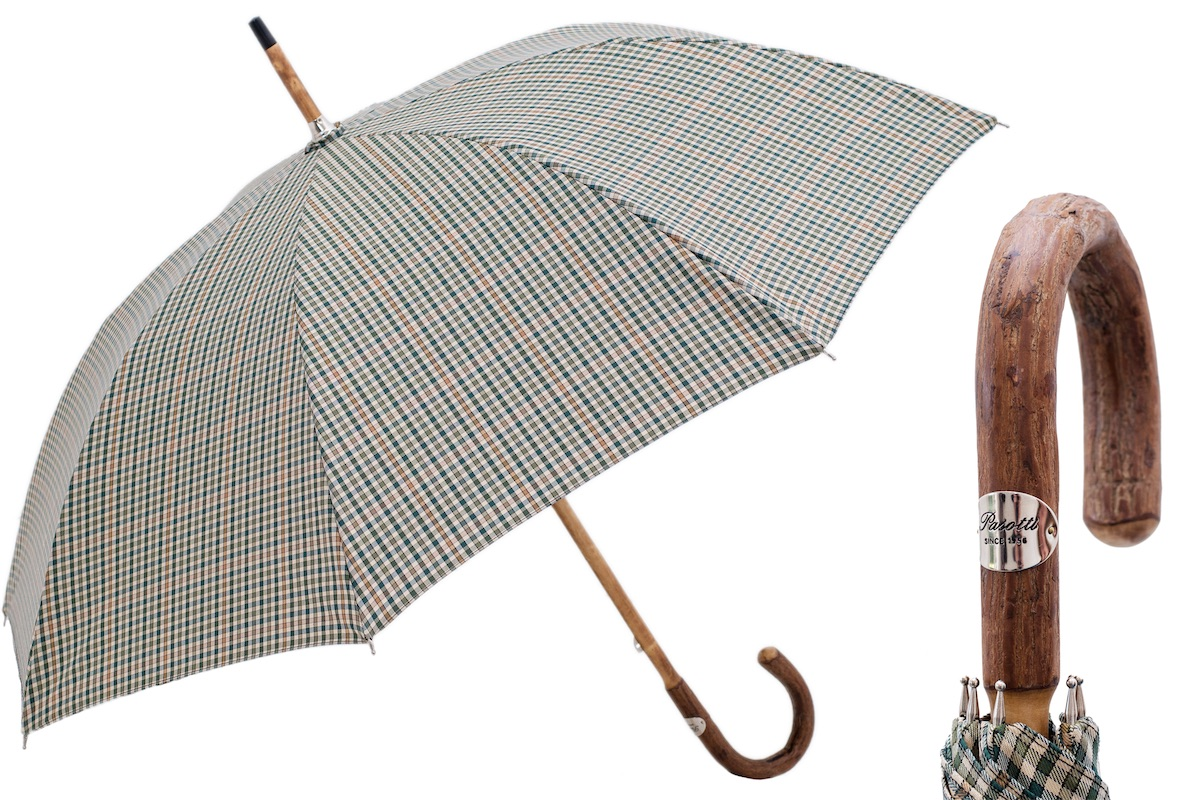 Mini Tartan Umbrella with One-Piece Ash Handle – Handmade in Italy