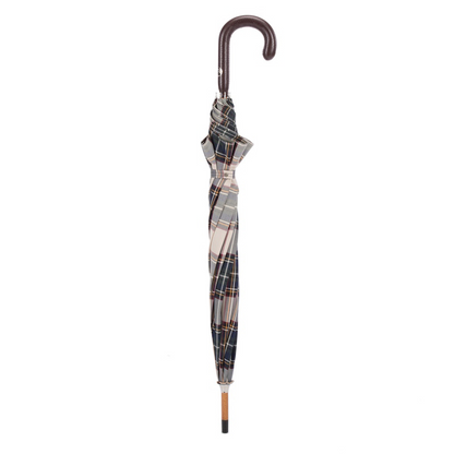 Brown Tartan Umbrella with Leather Handle – Handmade in Italy