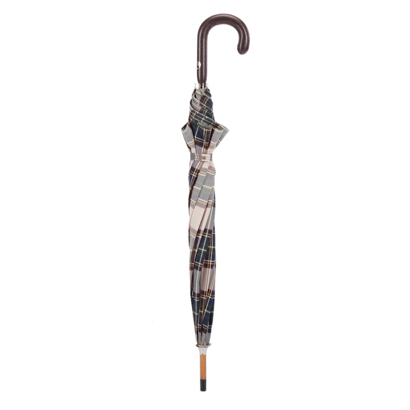 Brown Tartan Umbrella with Leather Handle – Handmade in Italy