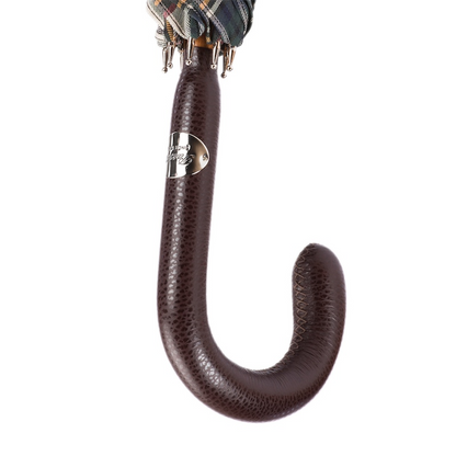 Brown Tartan Umbrella with Leather Handle – Handmade in Italy
