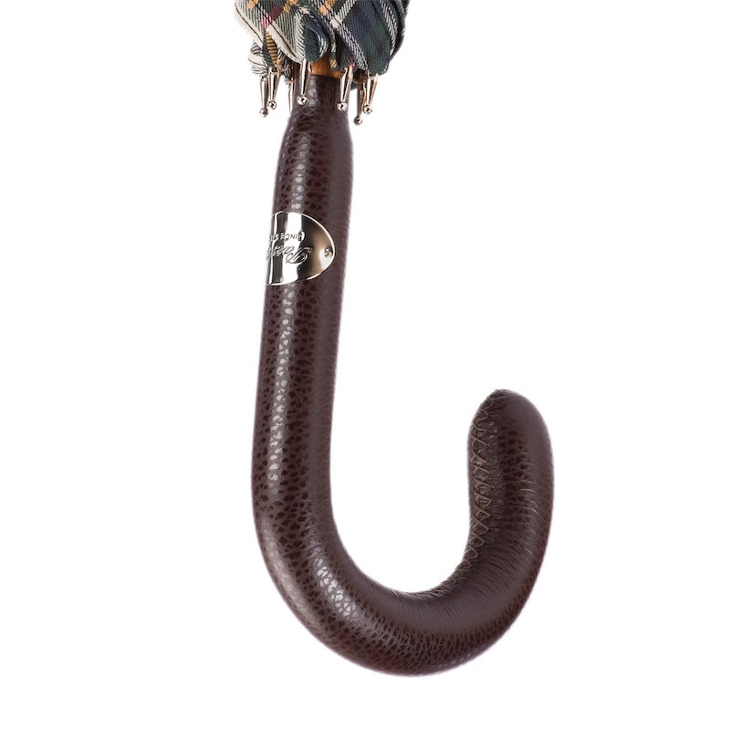 Brown Tartan Umbrella with Leather Handle – Handmade in Italy