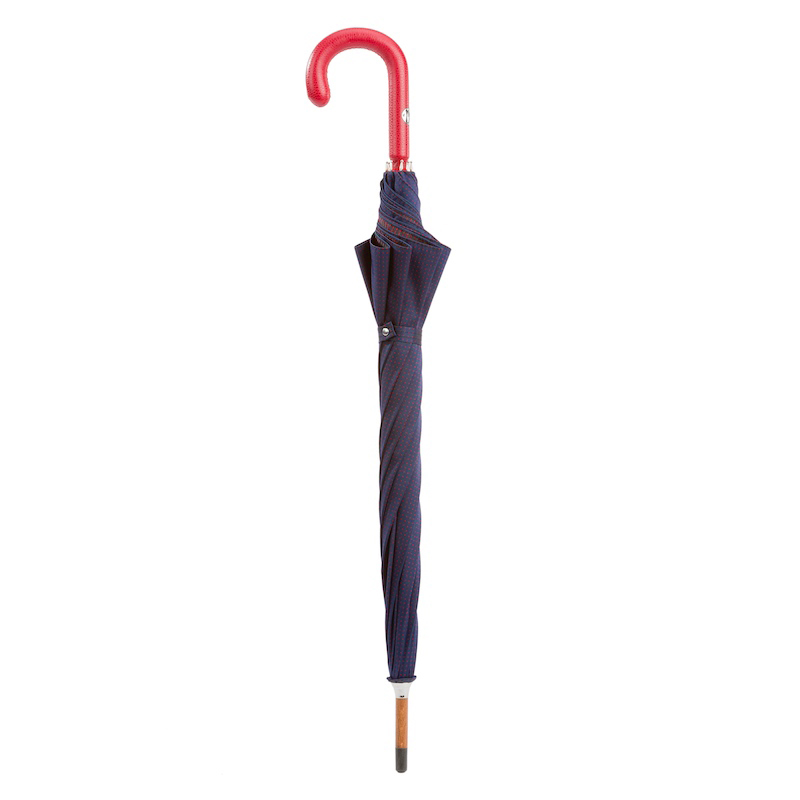Bespoke Navy Umbrella with Red Dots and Leather Handle