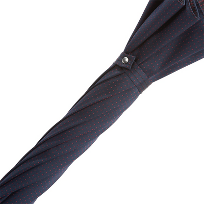 Bespoke Navy Umbrella with Red Dots and Leather Handle
