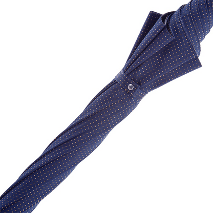 Bespoke Navy Umbrella with Yellow Polka Dots and Leather Handle