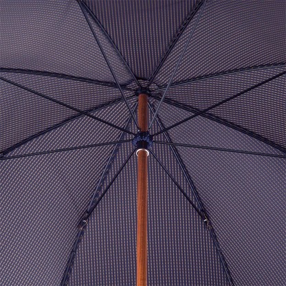Bespoke Navy Umbrella with Yellow Polka Dots and Leather Handle