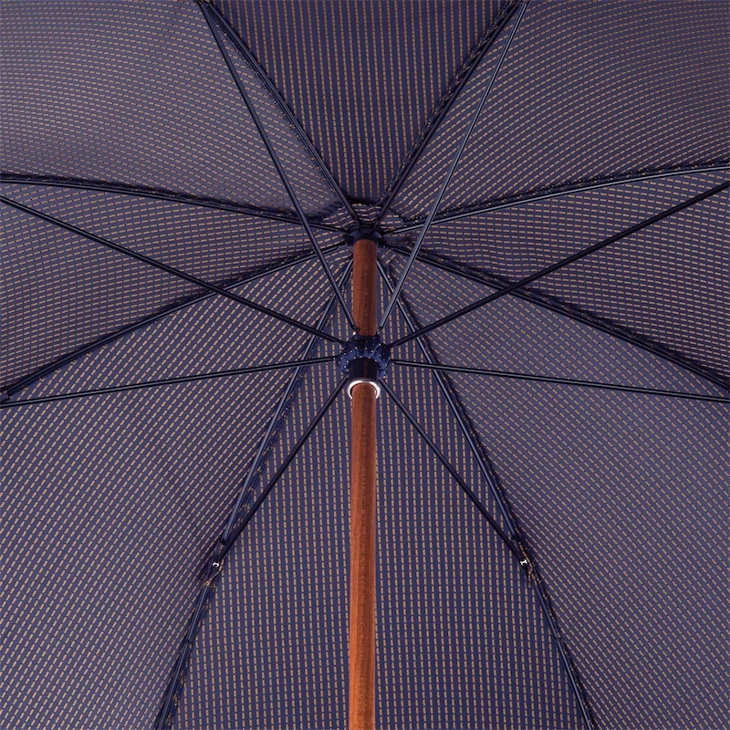 Bespoke Navy Umbrella with Yellow Polka Dots and Leather Handle