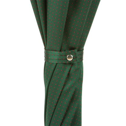 Dark Green Wooden Umbrella with Red Dots and Chestnut Handle