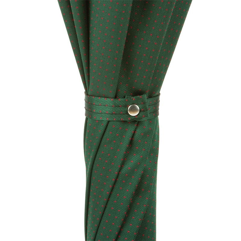 Dark Green Wooden Umbrella with Red Dots and Chestnut Handle